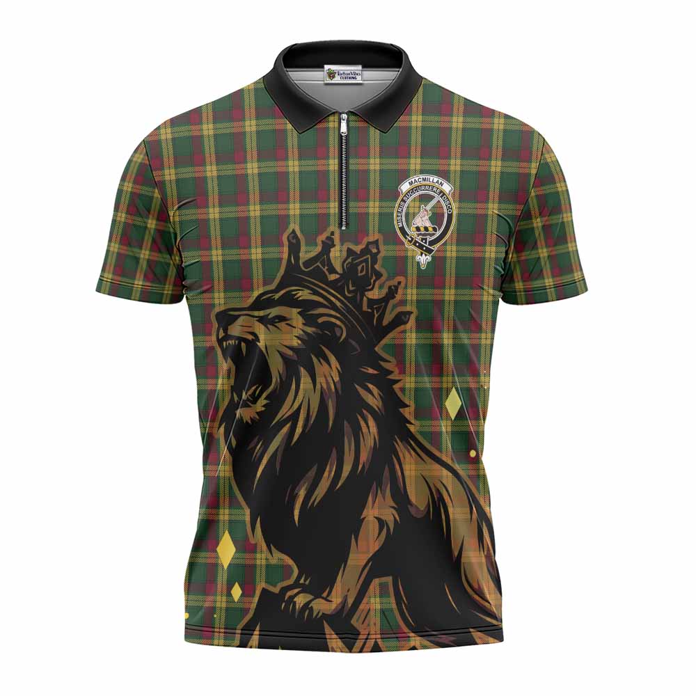 MacMillan (McMillan) Tartan Family Crest Zipper Polo Shirt Crowned Lion Roaring