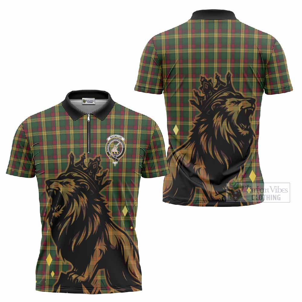 MacMillan (McMillan) Tartan Family Crest Zipper Polo Shirt Crowned Lion Roaring
