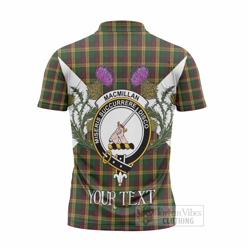 MacMillan (McMillan) Tartan Family Crest Zipper Polo Shirt Scottish Burns Night Thistle Floral
