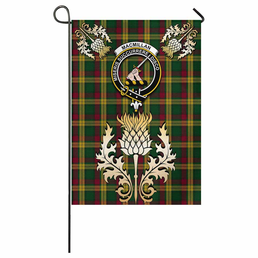 MacMillan (McMillan) Tartan Garden Flag with Golden Regal Scottish Thistle Emblem - Tartan Vibes Clothing