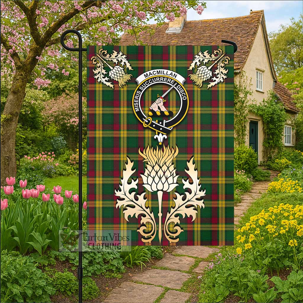 MacMillan (McMillan) Tartan Garden Flag with Golden Regal Scottish Thistle Emblem - Tartan Vibes Clothing