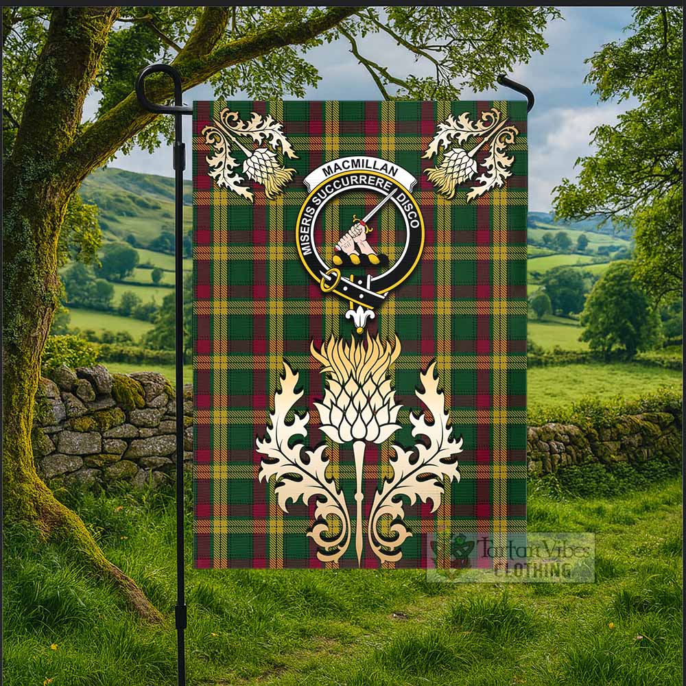 MacMillan (McMillan) Tartan Garden Flag with Golden Regal Scottish Thistle Emblem - Tartan Vibes Clothing