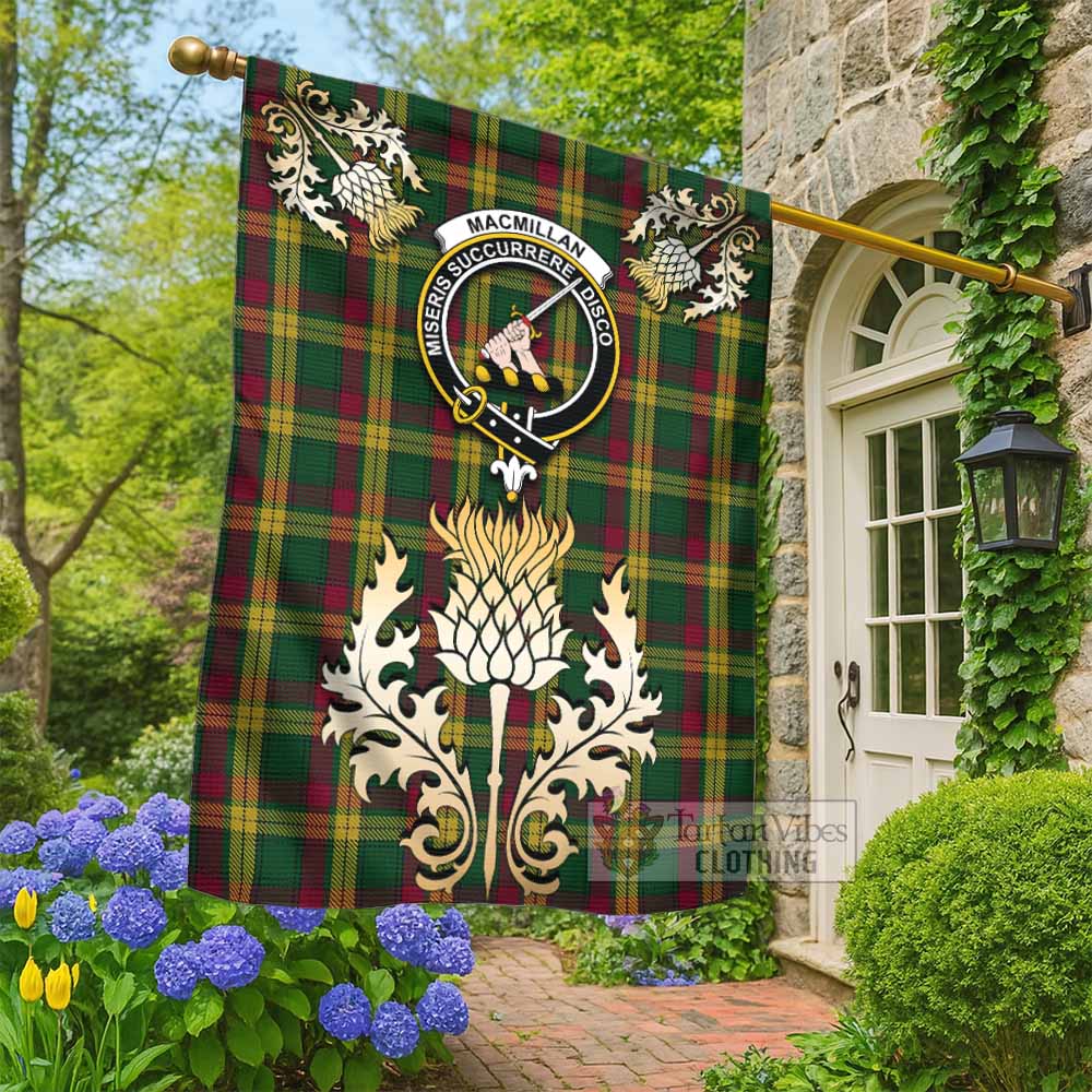 MacMillan (McMillan) Tartan Garden Flag with Golden Regal Scottish Thistle Emblem - Tartan Vibes Clothing