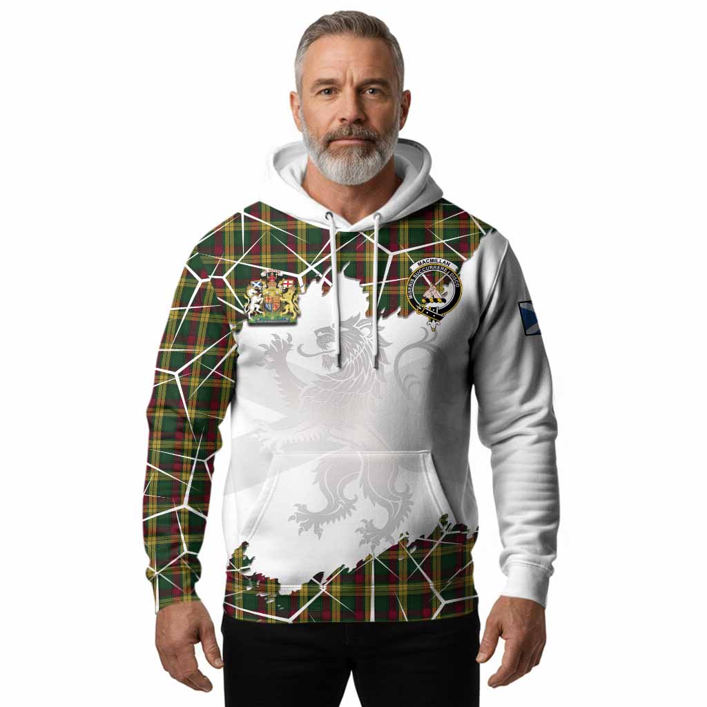 MacMillan (McMillan) Tartan Hoodie with Family Crest and Lion Rampant Grunge Style