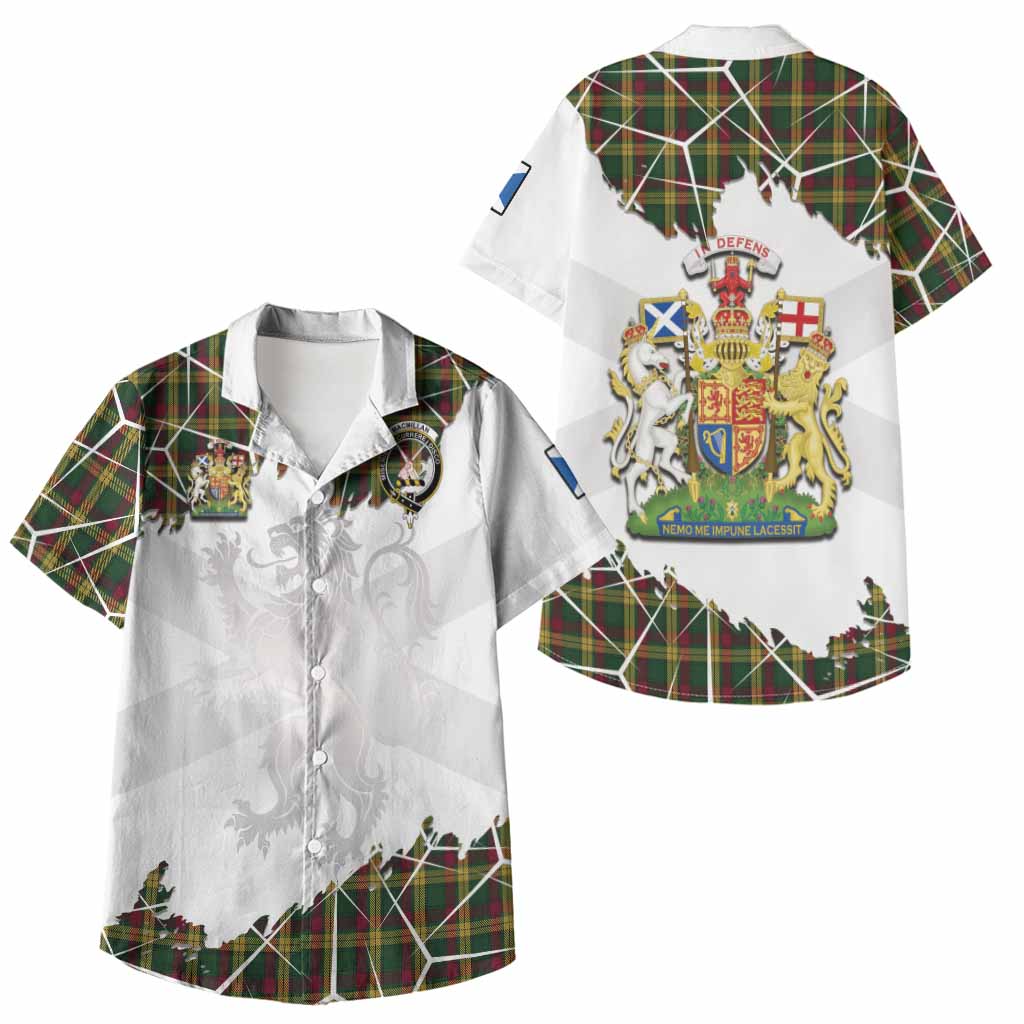 MacMillan (McMillan) Tartan Kid Hawaiian Shirt with Family Crest and Lion Rampant Grunge Style
