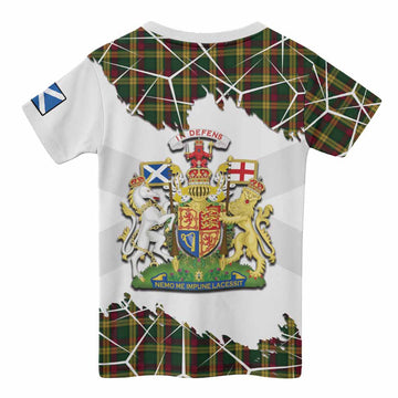 MacMillan (McMillan) Tartan Kid T-shirt with Family Crest and Lion Rampant Grunge Style
