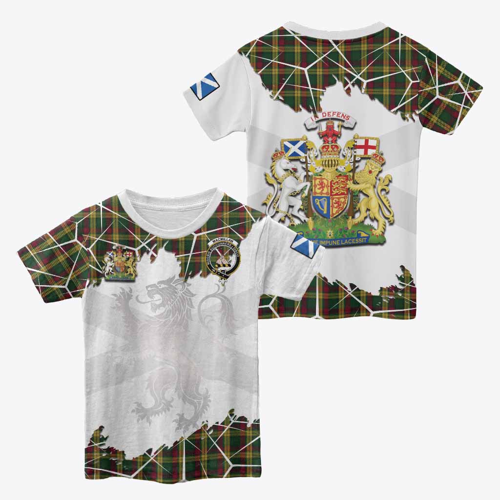 MacMillan (McMillan) Tartan Kid T-shirt with Family Crest and Lion Rampant Grunge Style