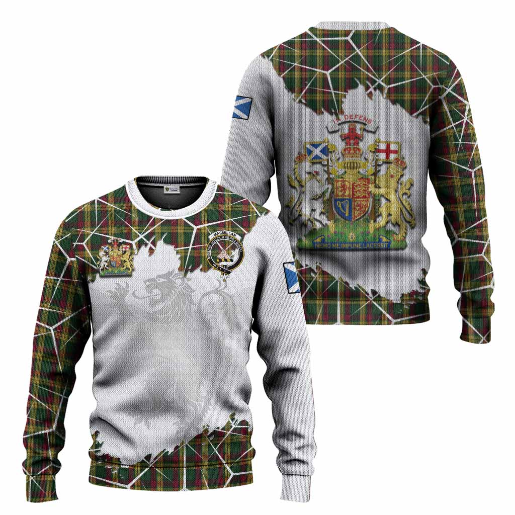 MacMillan (McMillan) Tartan Knitted Sweater with Family Crest and Lion Rampant Grunge Style