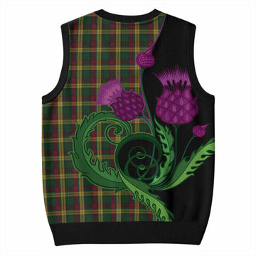 MacMillan (McMillan) Tartan Knitted V-Neck Vest Traditional Scottish Thistle