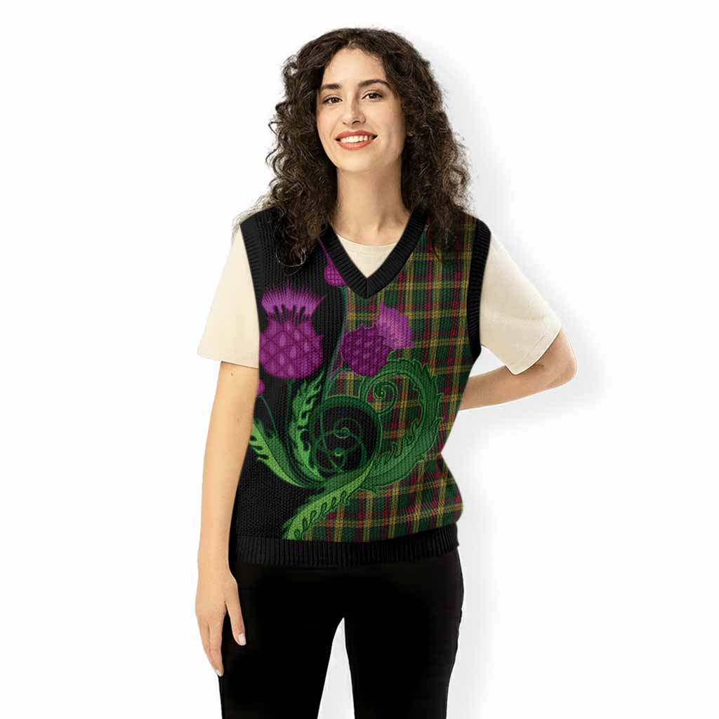 MacMillan (McMillan) Tartan Knitted V-Neck Vest Traditional Scottish Thistle