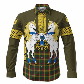 MacMillan (McMillan) Tartan Long Sleeve Button Shirts Unicorn Celtic Knot And Thistle Emblem