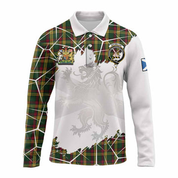 MacMillan (McMillan) Tartan Long Sleeve Polo Shirt with Family Crest and Lion Rampant Grunge Style