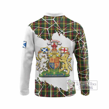 MacMillan (McMillan) Tartan Long Sleeve Polo Shirt with Family Crest and Lion Rampant Grunge Style