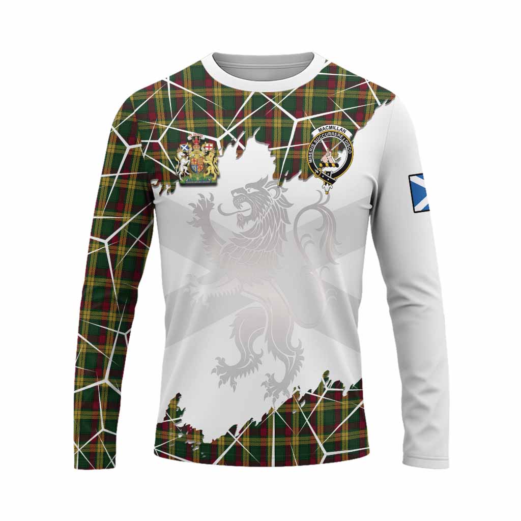 MacMillan (McMillan) Tartan Long Sleeve T-Shirt with Family Crest and Lion Rampant Grunge Style