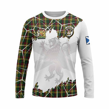 MacMillan (McMillan) Tartan Long Sleeve T-Shirt with Family Crest and Lion Rampant Grunge Style