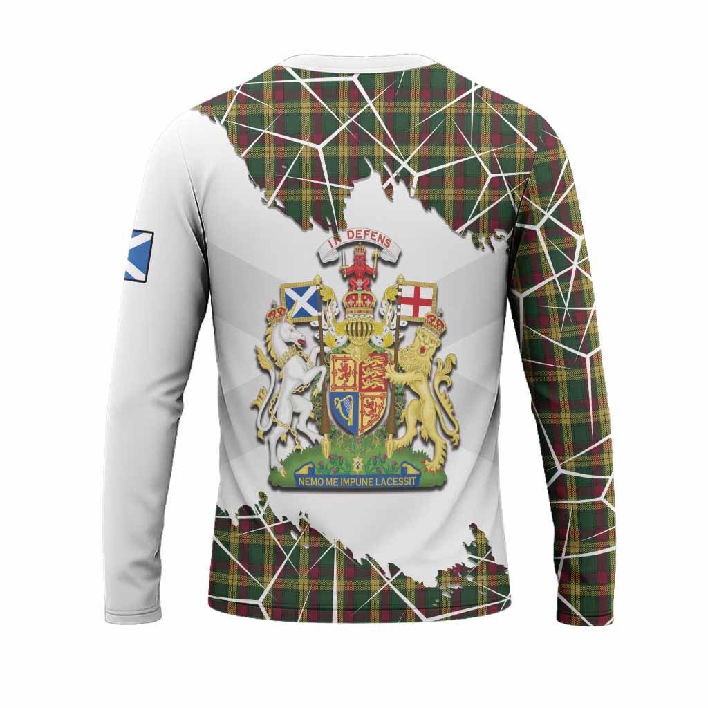 MacMillan (McMillan) Tartan Long Sleeve T-Shirt with Family Crest and Lion Rampant Grunge Style