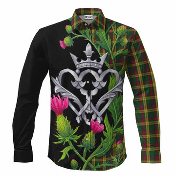 MacMillan (McMillan) Tartan Luckenbooth Long Sleeve Button Shirts Silver Heart Crown Thistle Floral Men's Shirt S - Tartan Vibes Clothing