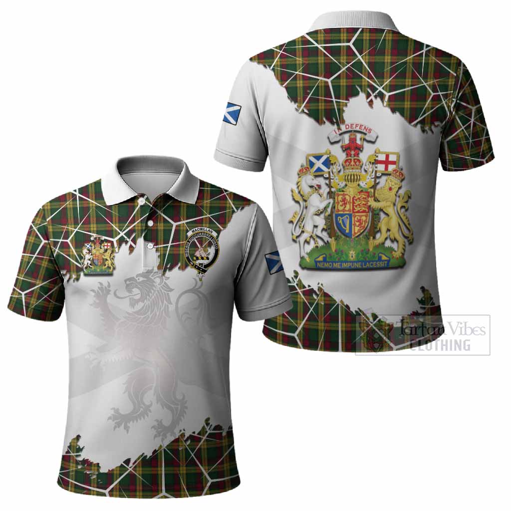 MacMillan (McMillan) Tartan Polo Shirt with Family Crest and Lion Rampant Grunge Style