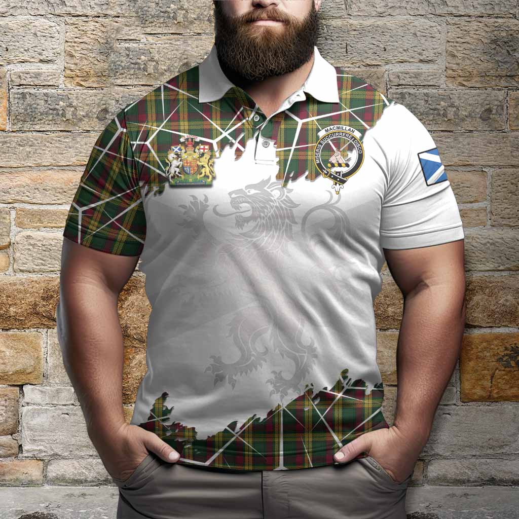 MacMillan (McMillan) Tartan Polo Shirt with Family Crest and Lion Rampant Grunge Style