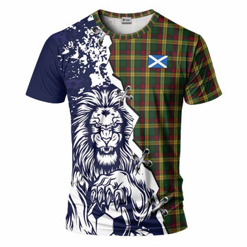 MacMillan (McMillan) Tartan Scottish T-Shirt Angry Lion With Soccer Ball Style