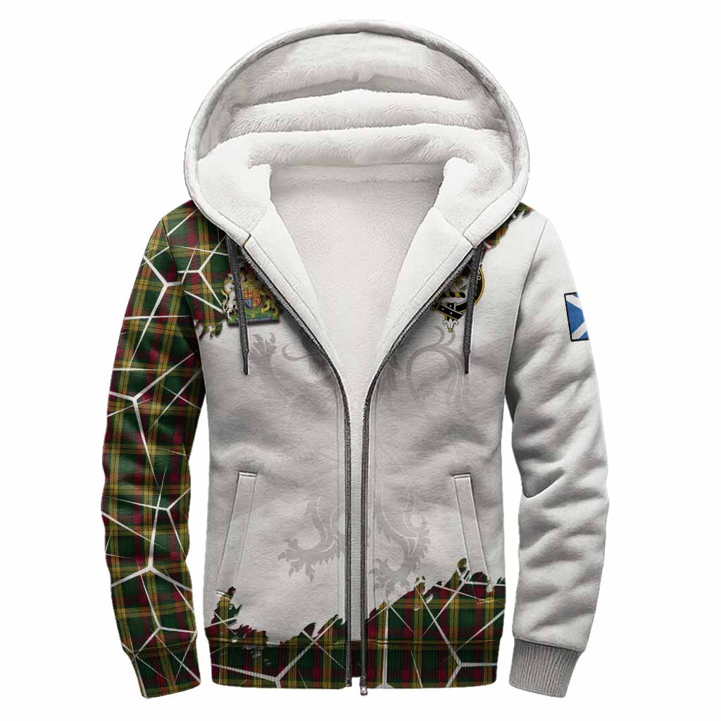 MacMillan (McMillan) Tartan Sherpa Hoodie with Family Crest and Lion Rampant Grunge Style