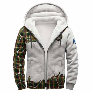 MacMillan (McMillan) Tartan Sherpa Hoodie with Family Crest and Lion Rampant Grunge Style