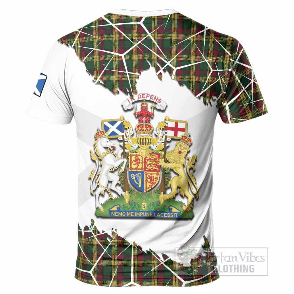 MacMillan (McMillan) Tartan T-Shirt with Family Crest and Lion Rampant Grunge Style