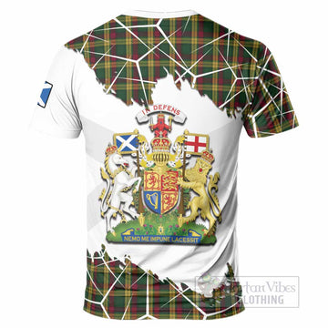 MacMillan (McMillan) Tartan T-Shirt with Family Crest and Lion Rampant Grunge Style