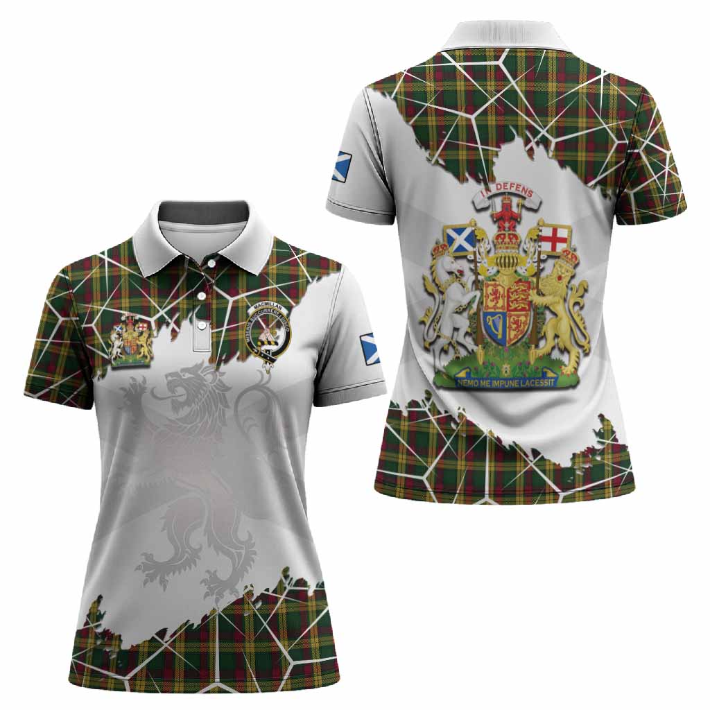 MacMillan (McMillan) Tartan Women Polo Shirt with Family Crest and Lion Rampant Grunge Style