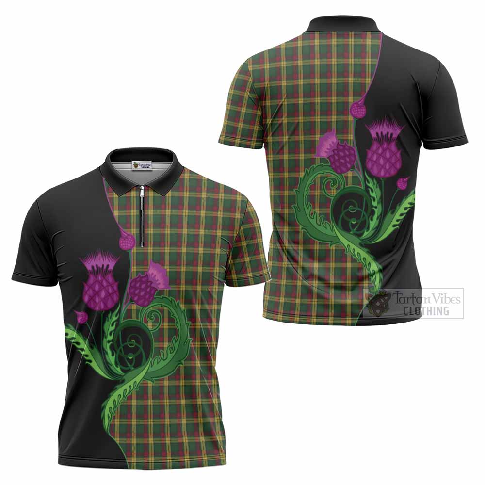 MacMillan (McMillan) Tartan Zipper Polo Shirt Traditional Scottish Thistle