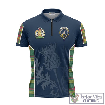 MacMillan Old Ancient Tartan Zipper Polo Shirt with Family Crest and Scottish Thistle Vibes Sport Style