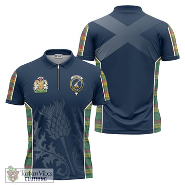 MacMillan Old Ancient Tartan Zipper Polo Shirt with Family Crest and Scottish Thistle Vibes Sport Style