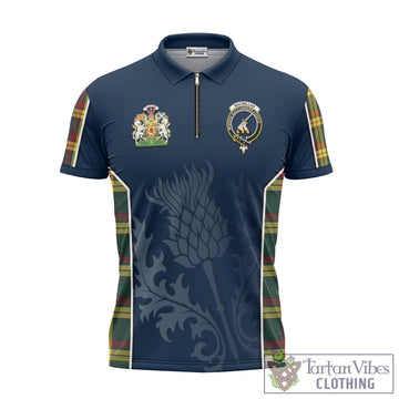 MacMillan Old Modern Tartan Zipper Polo Shirt with Family Crest and Scottish Thistle Vibes Sport Style