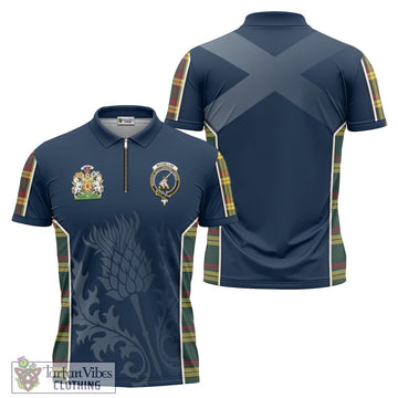 MacMillan Old Modern Tartan Zipper Polo Shirt with Family Crest and Scottish Thistle Vibes Sport Style