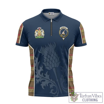 MacMillan Old Weathered Tartan Zipper Polo Shirt with Family Crest and Scottish Thistle Vibes Sport Style