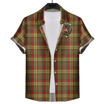 MacMillan Old Weathered Tartan Short Sleeve Button Down Shirt with Family Crest