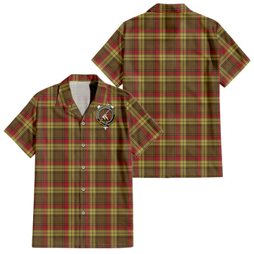 MacMillan Old Weathered Tartan Short Sleeve Button Down Shirt with Family Crest