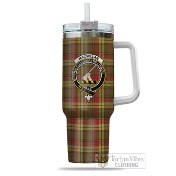 MacMillan Old Weathered Tartan and Family Crest Tumbler with Handle