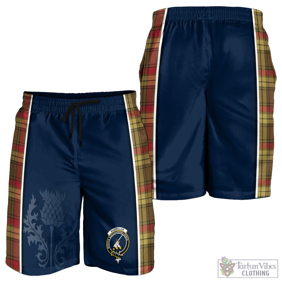 Tartan Vibes Clothing MacMillan Old Weathered Tartan Men's Shorts with Family Crest and Scottish Thistle Vibes Sport Style