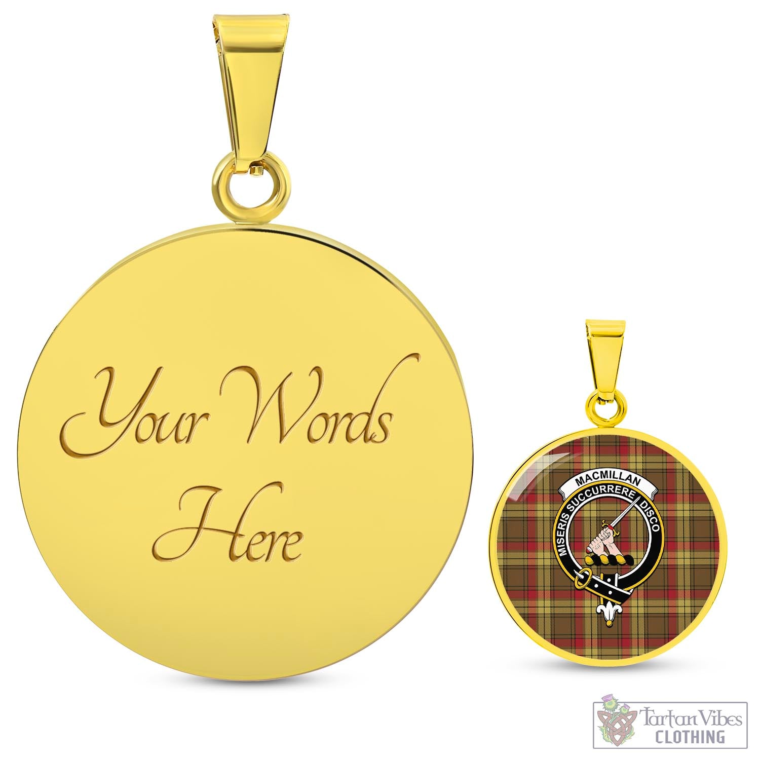 Tartan Vibes Clothing MacMillan Old Weathered Tartan Circle Necklace with Family Crest