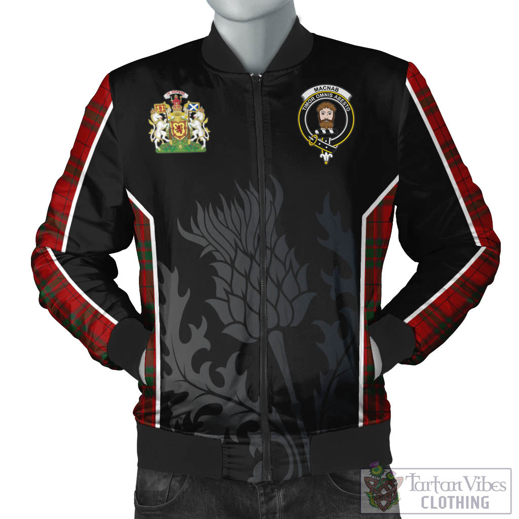 Tartan Vibes Clothing MacNab Tartan Bomber Jacket with Family Crest and Scottish Thistle Vibes Sport Style