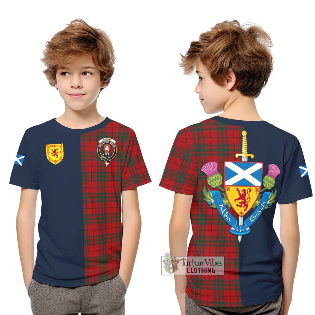 Tartan Vibes Clothing MacNab Tartan Kid T-Shirt with Scottish Lion Royal Arm Half Style