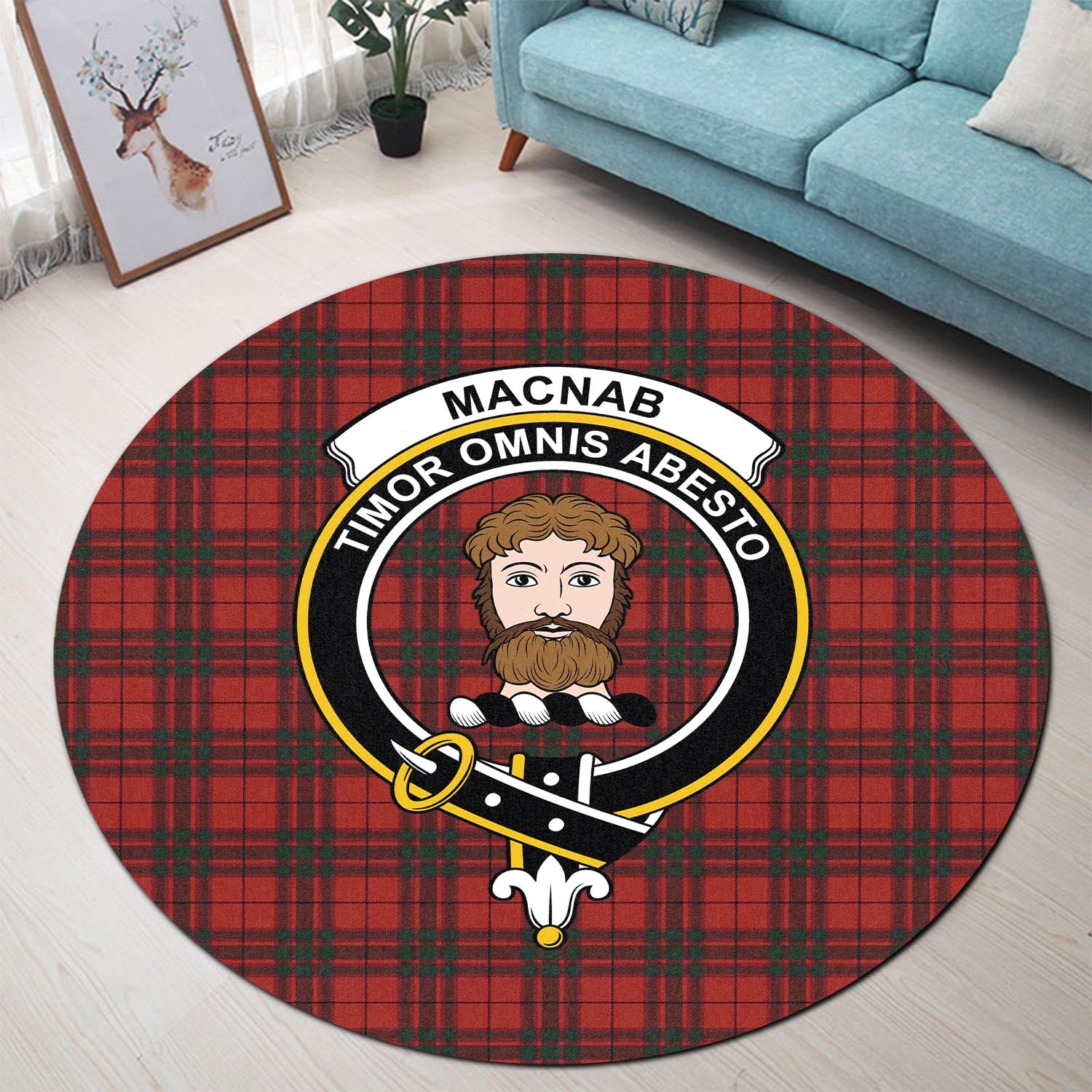 macnab-tartan-round-rug-with-family-crest