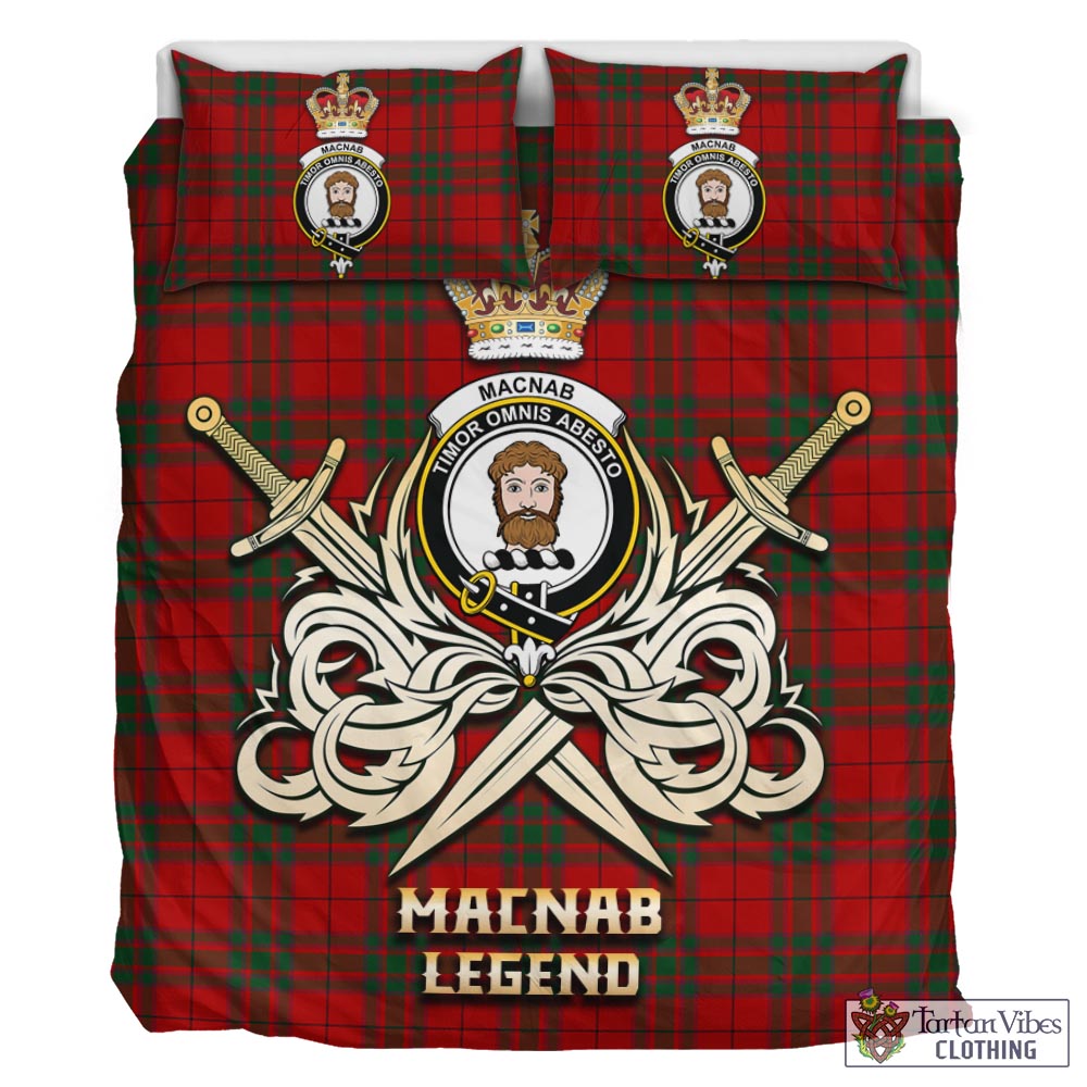 Tartan Vibes Clothing MacNab Tartan Bedding Set with Clan Crest and the Golden Sword of Courageous Legacy