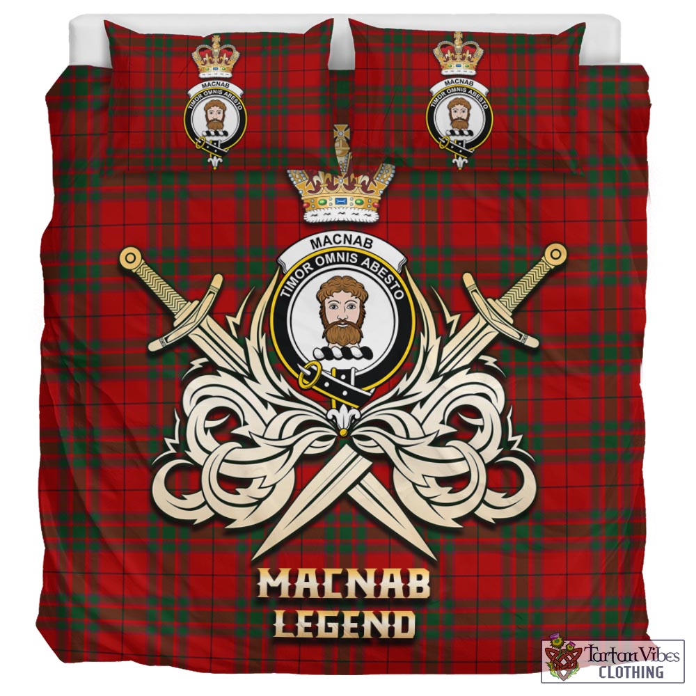Tartan Vibes Clothing MacNab Tartan Bedding Set with Clan Crest and the Golden Sword of Courageous Legacy