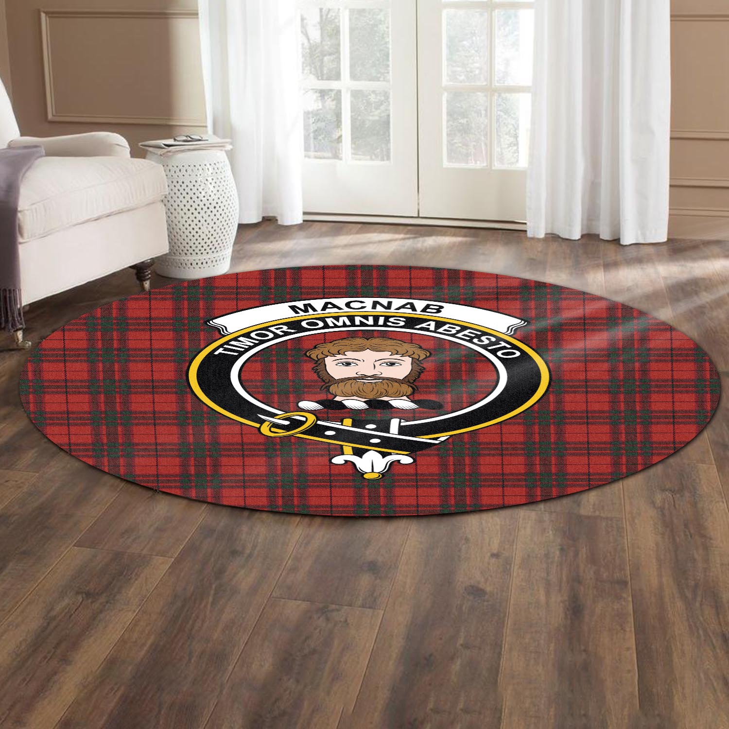 macnab-tartan-round-rug-with-family-crest