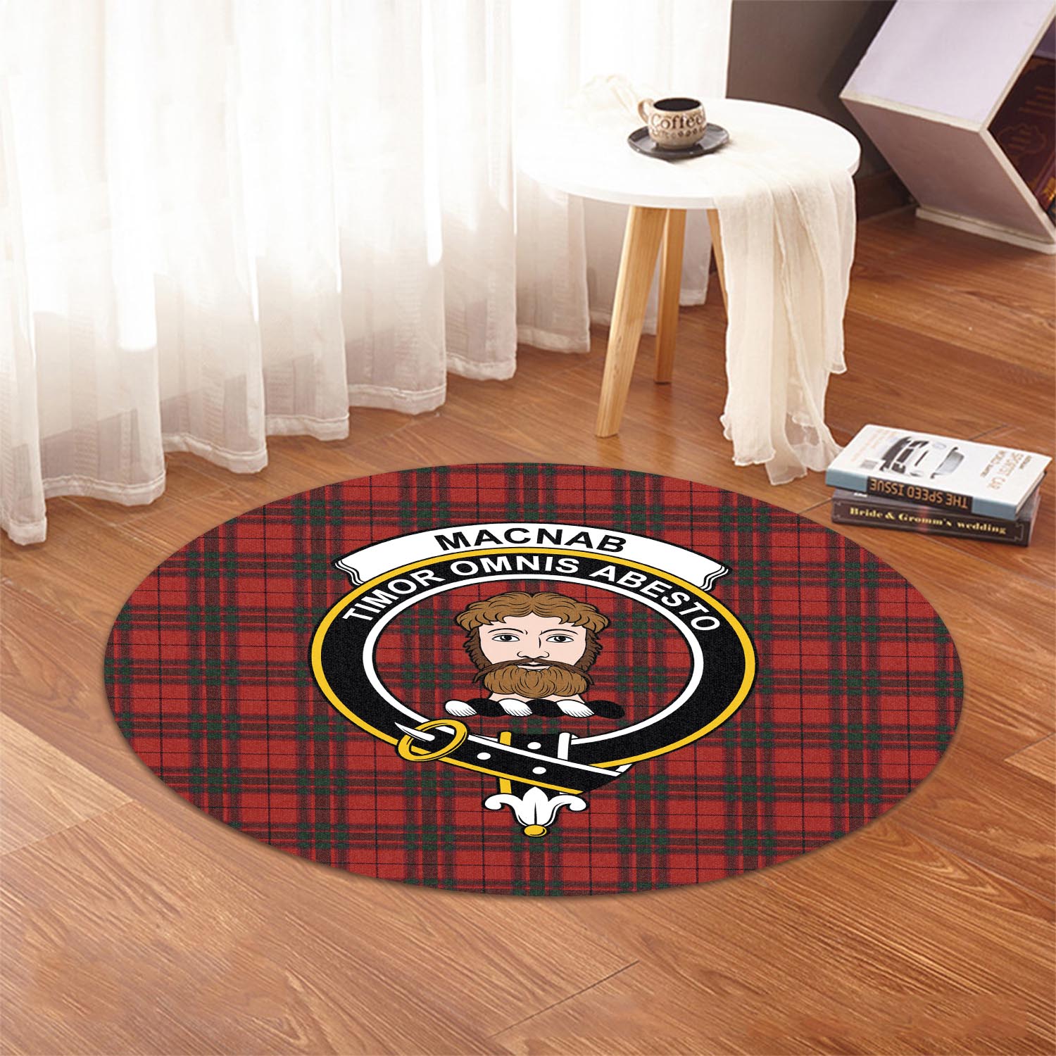 macnab-tartan-round-rug-with-family-crest