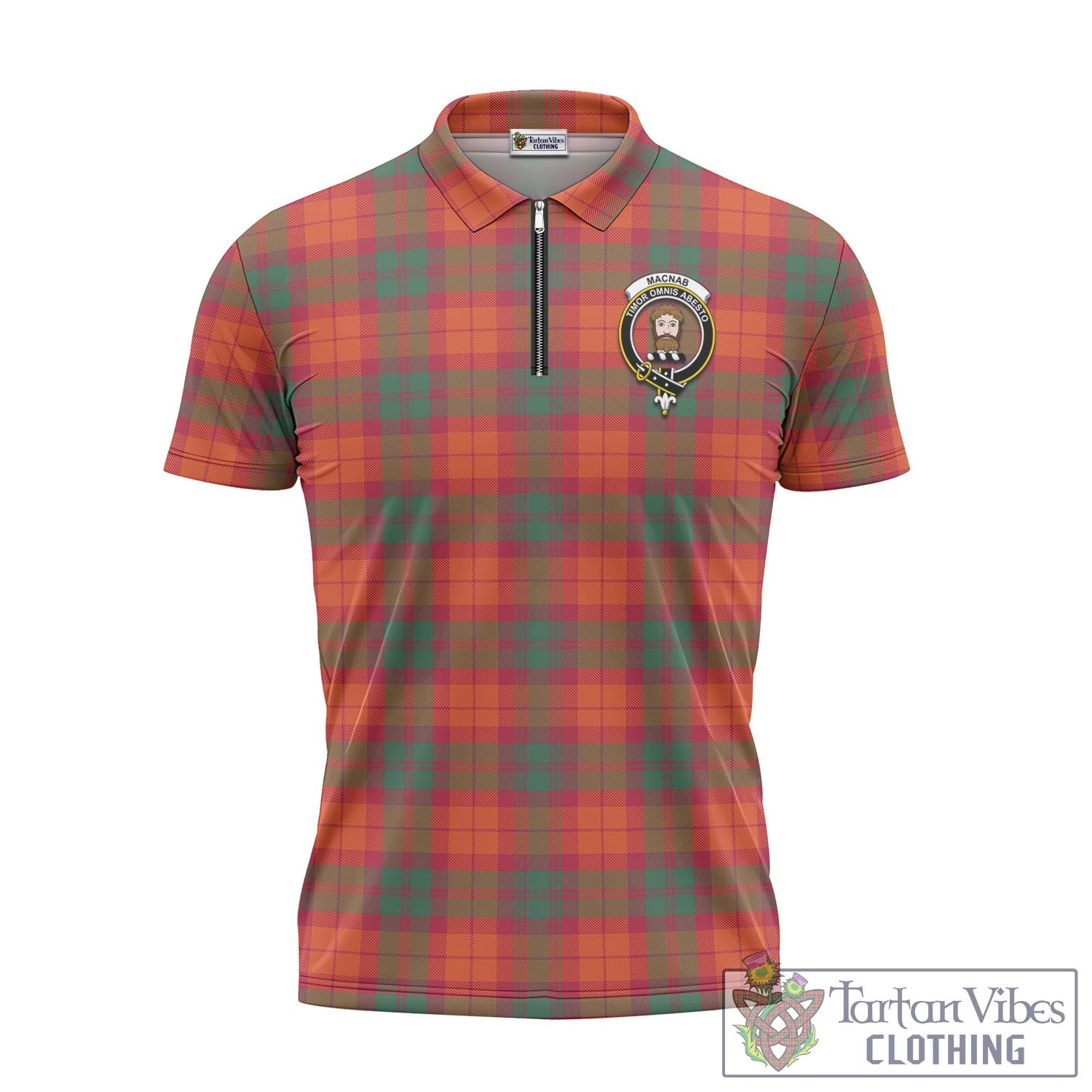 Tartan Vibes Clothing MacNab Ancient Tartan Zipper Polo Shirt with Family Crest
