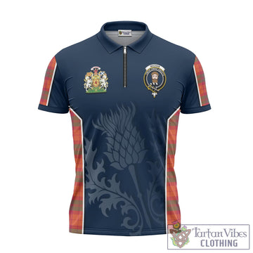 MacNab Ancient Tartan Zipper Polo Shirt with Family Crest and Scottish Thistle Vibes Sport Style