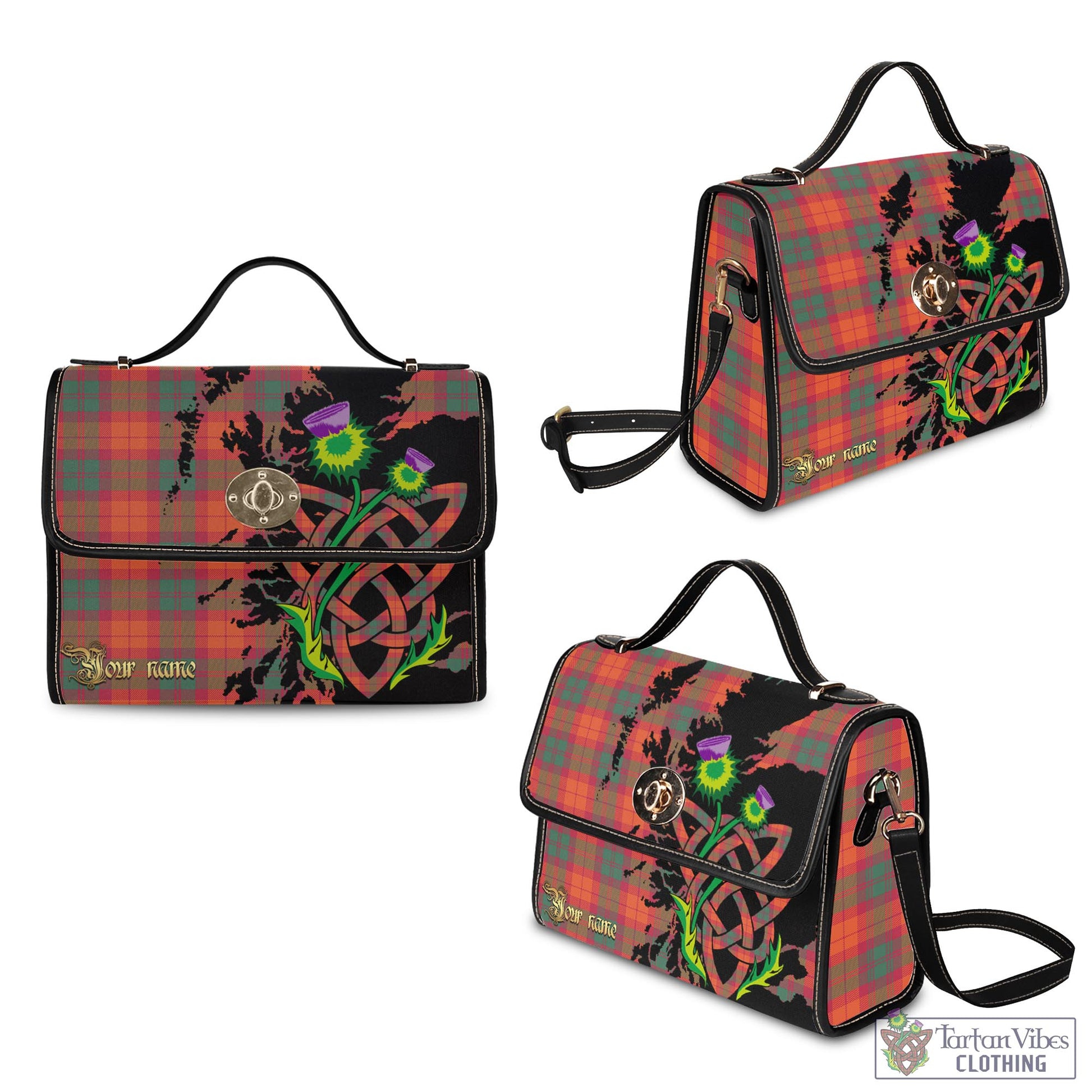 Tartan Vibes Clothing MacNab Ancient Tartan Waterproof Canvas Bag with Scotland Map and Thistle Celtic Accents